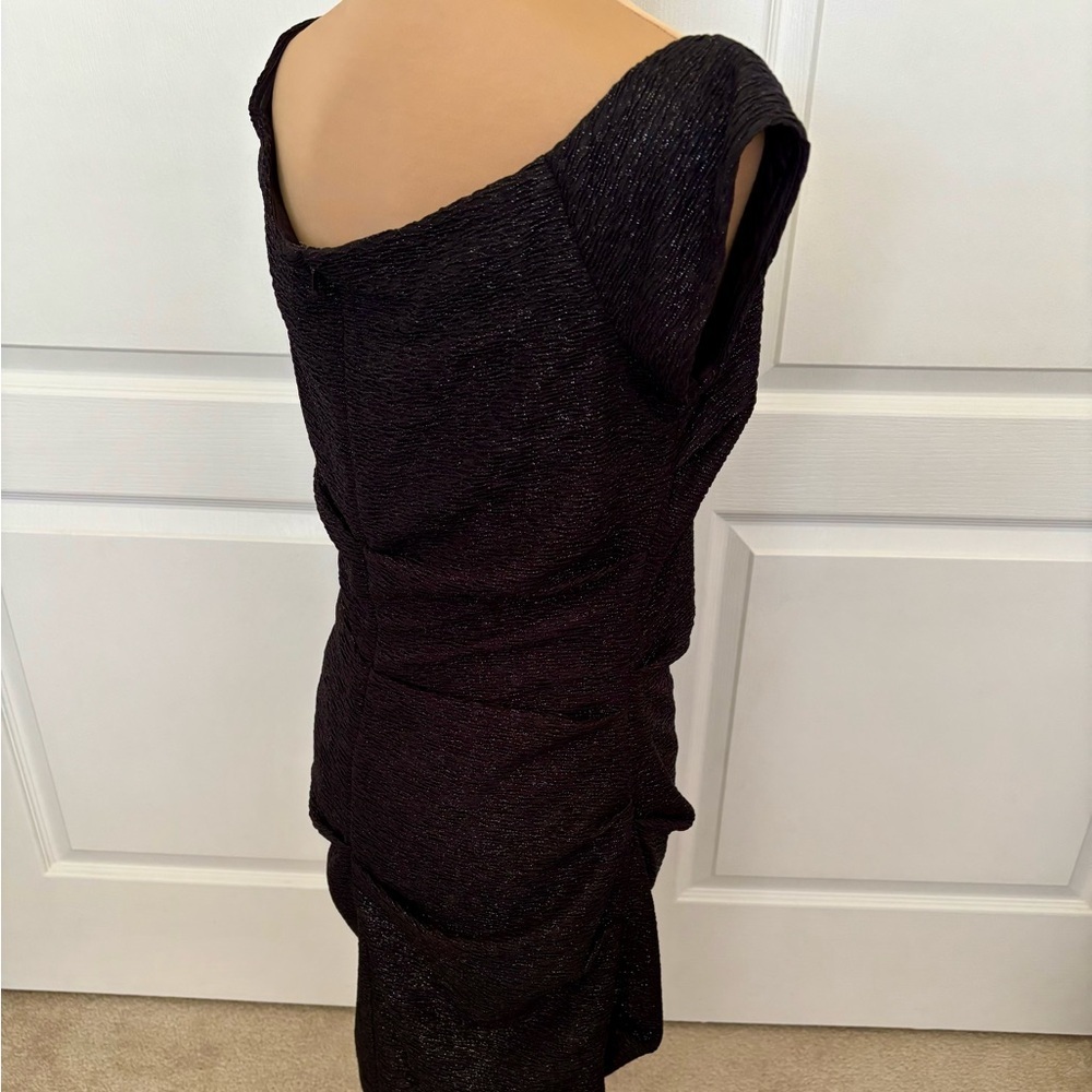 NWT Atelier Danielle Black & Silver Metallic Off Shoulder Sheath Dress | Size 12 - Picture 8 of 14